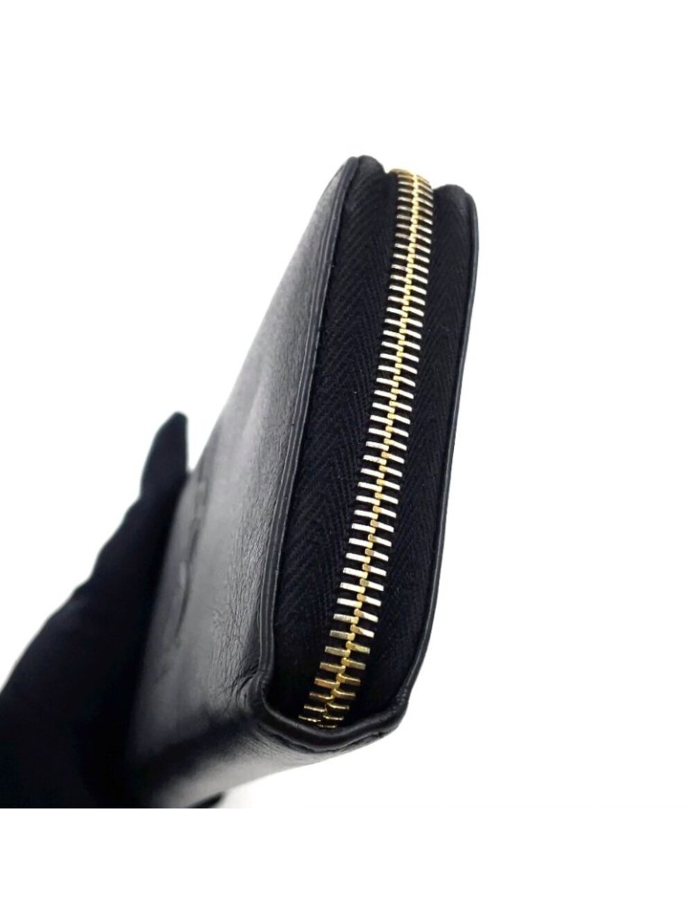 Saint Laurent YSL Logo Bel de Jour Zip Around Leather Black Wallet Gold - Picture 8 of 15